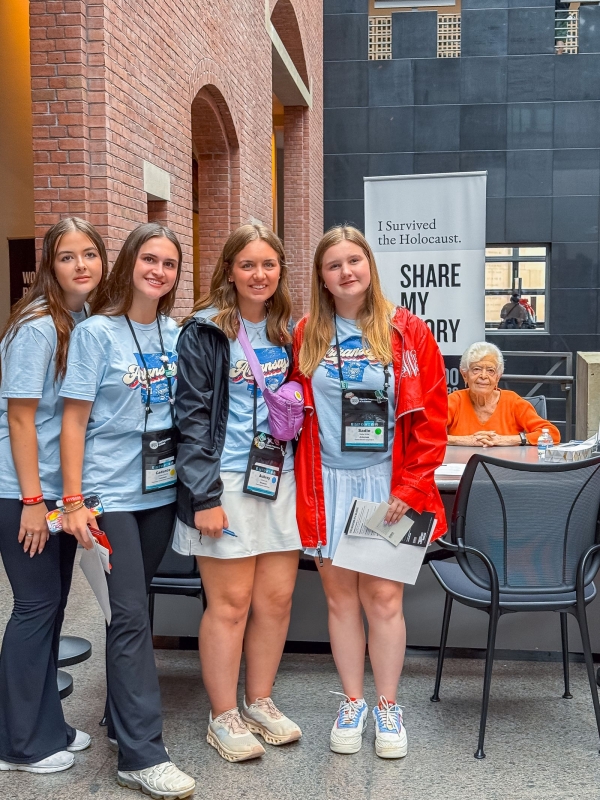 Day 3: FECC Delegate Addison on very left at Holocaust Museum pictured with Holocaust Survivor, Ruth Cohen